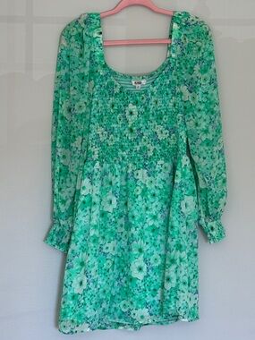 BB Dakota Green Floral Smocked Dress